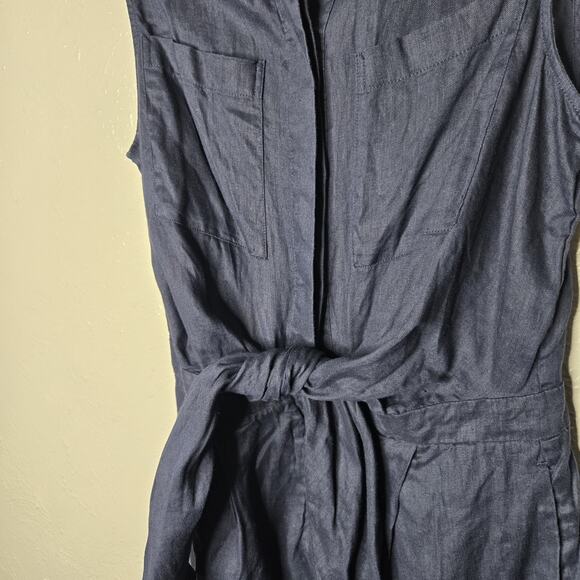 Reiss Ema Navy blue Sleeveless Linen Tie Front Playsuit romper womens Sz 4 - Picture 4 of 9